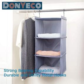 img 1 attached to 👗 DonYeco Hanging Closet Organizer, Foldable 3-Shelf Wardrobe Storage Shelves for Clothes, Handbags, Shoes, and Accessories - Grey