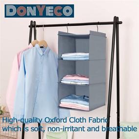 img 3 attached to 👗 DonYeco Hanging Closet Organizer, Foldable 3-Shelf Wardrobe Storage Shelves for Clothes, Handbags, Shoes, and Accessories - Grey