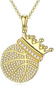 img 4 attached to 🏀 PDTJMTG 18K Gold Plated Sterling Silver Iced Out Crown Basketball Necklace - Perfect for Sports Enthusiasts, NBA Fans, and Hip Hop Lovers