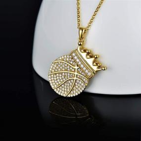 img 3 attached to 🏀 PDTJMTG 18K Gold Plated Sterling Silver Iced Out Crown Basketball Necklace - Perfect for Sports Enthusiasts, NBA Fans, and Hip Hop Lovers