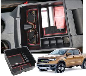 img 4 attached to Настроен для аксессуаров автомобиля Ford Ranger с 2019, 2020 и 2021 годами выпуска. Вставка для организации вторичного хранения в центральной консоли автомобиля с подставкой для монет и стаканов (красная).