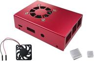 micro connectors aluminum raspberry pi 3 model b b+ case with fan and heatsinks - red logo