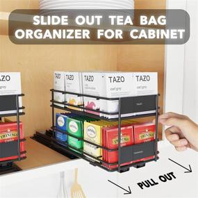 img 3 attached to 🍵 SpaceAid Pull Out Tea Bag Organizer Rack for Kitchen Cabinets - Heavy Duty Slide Out Teabag Organizer with 1 Drawer 2-Tier, 70 Labels, Chalk Marker - Black, 5.6&#34;W x 10.6&#34;D x 6.6&#34;H