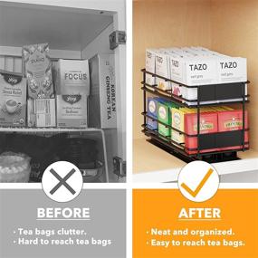 img 2 attached to 🍵 SpaceAid Pull Out Tea Bag Organizer Rack for Kitchen Cabinets - Heavy Duty Slide Out Teabag Organizer with 1 Drawer 2-Tier, 70 Labels, Chalk Marker - Black, 5.6&#34;W x 10.6&#34;D x 6.6&#34;H