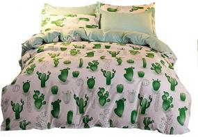 img 1 attached to 🌵 Pangzi Simple Cactus Bedding Set with Duvet Cover and Pillowcase - Twin, Green and White