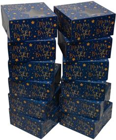 img 1 attached to Праздничные складные подарочные коробки для рождественских печеньев - набор из 12 штук в синем дизайне "веселый и яркий