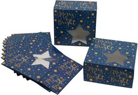 img 2 attached to Праздничные складные подарочные коробки для рождественских печеньев - набор из 12 штук в синем дизайне "веселый и яркий