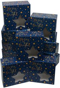img 3 attached to Праздничные складные подарочные коробки для рождественских печеньев - набор из 12 штук в синем дизайне "веселый и яркий