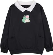 women's graphic frog sweatshirt: aesthetic oversize pullover with kawaii design, long sleeve t-shirt with pocket logo