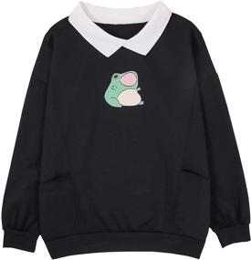 img 4 attached to Women's Graphic Frog Sweatshirt: Aesthetic Oversize Pullover with Kawaii Design, Long Sleeve T-Shirt with Pocket