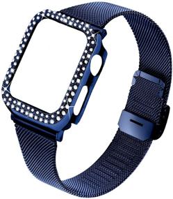 img 4 attached to Joyozy Стальные сетчатые браслеты для Apple Watch 38 мм - Женский блестящий кристальный алмазный корпус с петлей сетчатого ремешка - Совместим с Iwatch Series 3/2/1 (Нет необходимости в инструментах) (Синий, 38 мм)