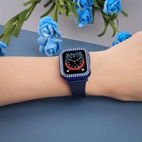 img 2 attached to Joyozy Стальные сетчатые браслеты для Apple Watch 38 мм - Женский блестящий кристальный алмазный корпус с петлей сетчатого ремешка - Совместим с Iwatch Series 3/2/1 (Нет необходимости в инструментах) (Синий, 38 мм)