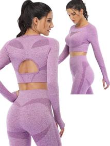 img 3 attached to 💪 Style and Performance Combined: Seamless Two Piece Workout Set for Women - High Waisted Yoga Leggings and Long Sleeve Crop Tops