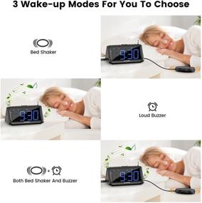 img 3 attached to 🔔 Premium Alarm Clock Radio with Vibrating Bed Shaker, FM Radio, USB Charging Port - Ideal for Heavy Sleepers, Dual Alarms, 7 Soothing Sounds