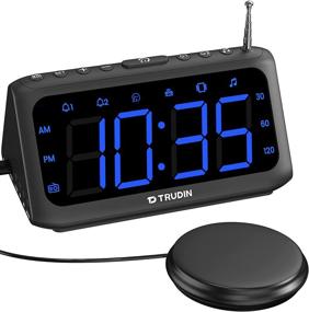 img 4 attached to 🔔 Premium Alarm Clock Radio with Vibrating Bed Shaker, FM Radio, USB Charging Port - Ideal for Heavy Sleepers, Dual Alarms, 7 Soothing Sounds