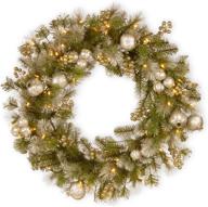 🎄 national tree pre-lit artificial christmas wreath: green glittery pomegranate pine with white lights - festive 30" decorated christmas collection logo