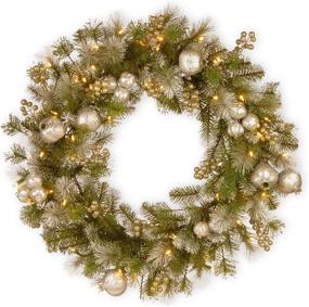 img 3 attached to 🎄 National Tree Pre-Lit Artificial Christmas Wreath: Green Glittery Pomegranate Pine with White Lights - Festive 30" Decorated Christmas Collection