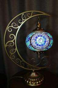 img 2 attached to COMMODA Handcrafted Turkish Moroccan Mosaic Glass Moon Shape Table Lamp Light with Bronze Base - Stunning Unique Room Decoration for Desk, Bedside, and More (Blue)