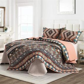 img 3 attached to 🛏️ Southwestern Boho Quilt Set - Birds Print Queen Size 90"x96" with Soft Microfiber Lightweight Coverlet and 2 Pillow Shams for All-Season Use - Perfect Gift for Mom