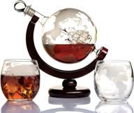 premium whiskey globe decanter set: etched world globe design for liquor, bourbon, vodka – includes 2 glasses in gift-box - ideal home bar accessories for men - perfect for all alcohol drinks logo