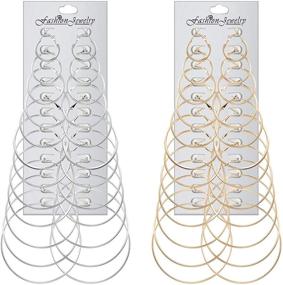 img 4 attached to Finrezio 24 Pairs Hoop Earrings Set - Big Circle Earrings in Gold/Silver Tone Fashion Jewelry for Women and Girls, Diameter Range 2-7.5cm