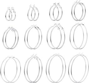 img 1 attached to Finrezio 24 Pairs Hoop Earrings Set - Big Circle Earrings in Gold/Silver Tone Fashion Jewelry for Women and Girls, Diameter Range 2-7.5cm
