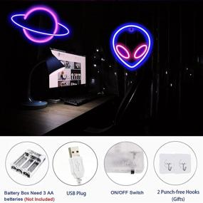 img 2 attached to 🪐 Colorful Alien Planet Neon Signs: Vibrant LED Lights for Bedroom, Living Room, Kids Room – USB/Battery Powered Décor