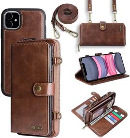 img 4 attached to 📱 Multi-functional iPhone 11 Wallet Case with Detachable Magnetic Card Holder & Lanyard, 13 Card Slots, PU Leather Flip Cover - Brown