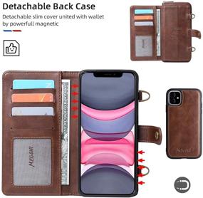 img 1 attached to 📱 Multi-functional iPhone 11 Wallet Case with Detachable Magnetic Card Holder & Lanyard, 13 Card Slots, PU Leather Flip Cover - Brown