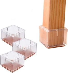 img 4 attached to 🪑 Protect Your Floors with 16PCS Transparent Square Chair Leg Wood Floor Protectors: Silicone Caps with Felt Pad for 1-1/4 to 1-3/8 Inch (3.0-3.5cm) Furniture Chair Legs