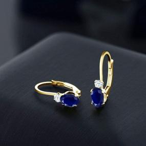 img 2 attached to 💎 14K Yellow Gold Blue Sapphire and White Created Sapphire Earrings - 3/4 Inch, 1.18 Ctw Oval Gemstone Birthstone - Gem Stone King