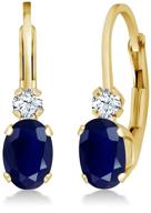 💎 14k yellow gold blue sapphire and white created sapphire earrings - 3/4 inch, 1.18 ctw oval gemstone birthstone - gem stone king logo