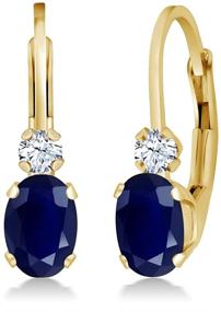 img 4 attached to 💎 14K Yellow Gold Blue Sapphire and White Created Sapphire Earrings - 3/4 Inch, 1.18 Ctw Oval Gemstone Birthstone - Gem Stone King