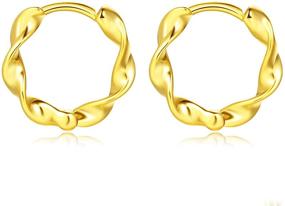 img 4 attached to 👂 Hypoallergenic Small Twist Hoop Earrings in 18K Plating Sterling Silver - Simple Everyday Ear Huggies - Ideal Tiny Hoops for Second Hole - Perfect Earring Gift for Her