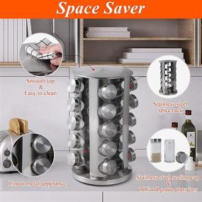 img 3 attached to 🌶️ DOUBLE2C Countertop Spice Rack Organizer - Revolving Stainless Steel Seasoning Storage with 20 Jars for Kitchen Organization