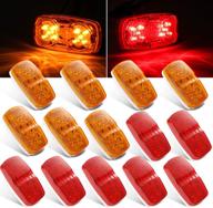 🚦 14-pack of double bullseye led side marker and clearance lights - 10 diodes, surface mount, sealed 2x4 rectangle tiger eye truck trailer rv camper led marker lights, waterproof 12v (7 amber + 7 red) logo