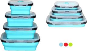 img 4 attached to 🍽️ 4-Pack of Collapsible Silicone Food Storage Containers - BPA-Free, Airtight Plastic Lids, Ideal for Leftovers - Blue, Perfect for Kitchen Organization