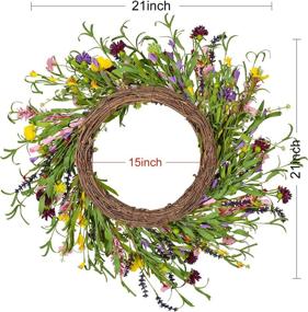 img 1 attached to 🌼 Wofair 21 Inch Lavender Daisy Flower Welcome Front Door Wreath: A Stunning Artificial Spring/Summer/Fall Farmhouse Decor with Leaves Sere Vine - Perfect Outdoor Greenery Wreath for Home Wall, Porch, or Wedding