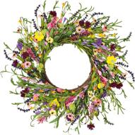 🌼 wofair 21 inch lavender daisy flower welcome front door wreath: a stunning artificial spring/summer/fall farmhouse decor with leaves sere vine - perfect outdoor greenery wreath for home wall, porch, or wedding логотип