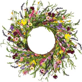 img 4 attached to 🌼 Wofair 21 Inch Lavender Daisy Flower Welcome Front Door Wreath: A Stunning Artificial Spring/Summer/Fall Farmhouse Decor with Leaves Sere Vine - Perfect Outdoor Greenery Wreath for Home Wall, Porch, or Wedding