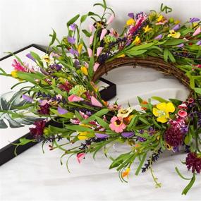 img 2 attached to 🌼 Wofair 21 Inch Lavender Daisy Flower Welcome Front Door Wreath: A Stunning Artificial Spring/Summer/Fall Farmhouse Decor with Leaves Sere Vine - Perfect Outdoor Greenery Wreath for Home Wall, Porch, or Wedding