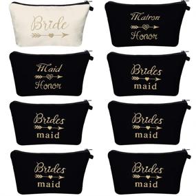 img 4 attached to 💄 Bridal Shower Makeup Bag Sets - Bride Bag, Maid of Honor Bag, Matron of Honor Bag, and 5 Bridesmaid Bags. Wedding Bachelorette Party Proposal Gifts with Cosmetic Pouches for Women