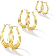 hoop earring set: fashionable chunky gold oval teardrop jewelry pack for women, teens, and girls with sensitive ears logo