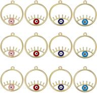 👁️ 12pcs evil eye gold charms - round metal plated alloy jewelry making charms for diy necklaces, earrings, bangles pendants - ideal gift for crafting enthusiasts, girls, and women logo