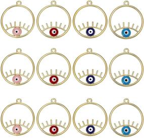 img 4 attached to 👁️ 12PCS Evil Eye Gold Charms - Round Metal Plated Alloy Jewelry Making Charms for DIY Necklaces, Earrings, Bangles Pendants - Ideal Gift for Crafting Enthusiasts, Girls, and Women