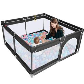 img 4 attached to 👶 Safe and Secure TODALE Baby Playpen for Toddlers, Large Play Yard to Prevent Climbing and Ensure Baby's Safety, Baby Gate Playpen with No Gaps (Black, 50”×50”)