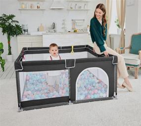 img 1 attached to 👶 Safe and Secure TODALE Baby Playpen for Toddlers, Large Play Yard to Prevent Climbing and Ensure Baby's Safety, Baby Gate Playpen with No Gaps (Black, 50”×50”)
