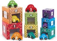 🏗️ melissa & doug wooden nesting and sorting garages with 7 graduated garages and 7 stackable cars logo