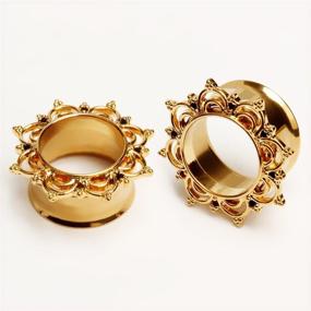 img 2 attached to 🌸 KUBOOZ Vintage Flower Ear Plugs Tunnels Gauges Stretcher Piercings Jewelry - Gold-Plated