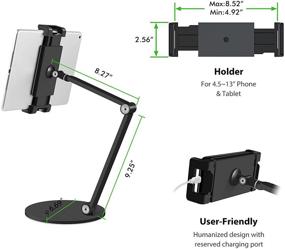 img 1 attached to 📱 Viozon Поворотный держатель для планшета 360 ° - Регулируемая высота и угол - Превосходный алюминиевый сплав длинная рука - Совместим с мобильными телефонами, планшетами, iPad от 4.5 до 13 дюймов - Черный